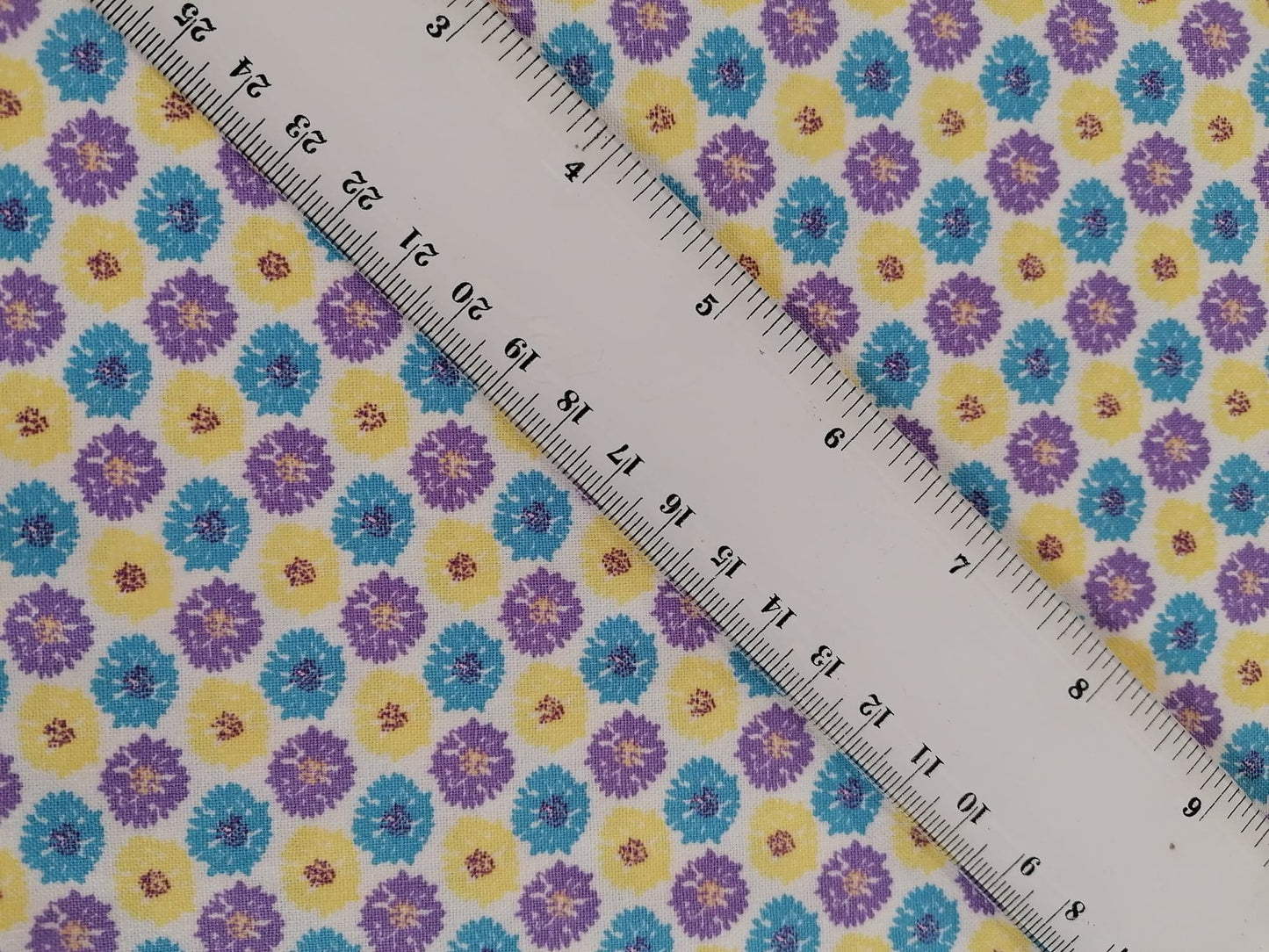 100% Cotton - Crafting & Quilting - Floral - Purple/Blue/Yellow - 44" Wide - Sold By the Metre