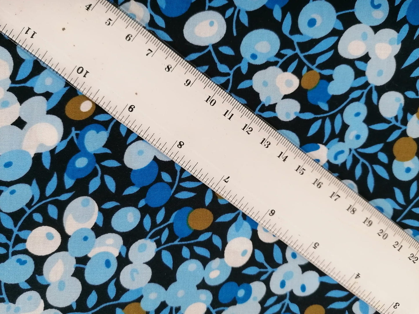 100% Cotton - Crafting & Quilting - Fruit - Blue/White/Khaki - 44" Wide - Sold By the Metre