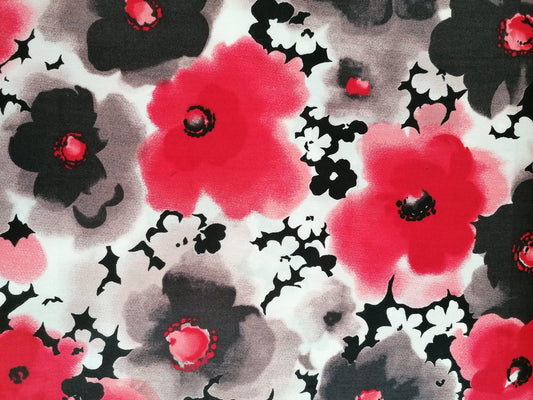 100% Cotton - Crafting & Quilting - Floral - Red/Black/White - 44" Wide - Sold By the Metre