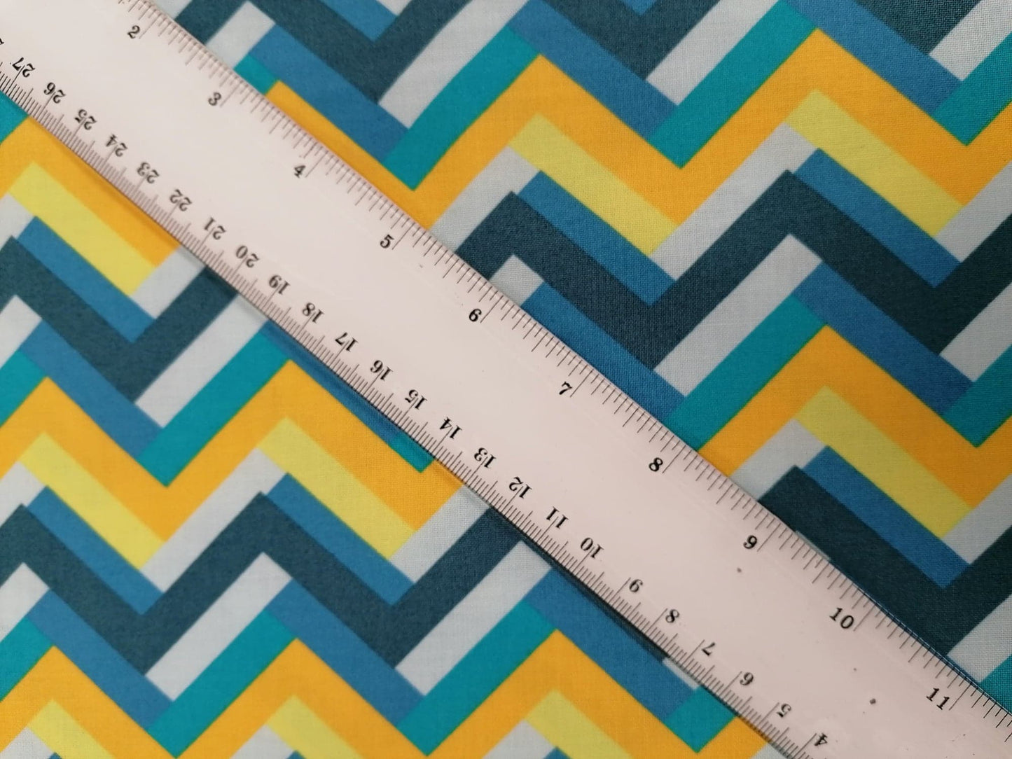 100% Cotton - Crafting & Quilting - Zig Zag - Blue/Yellow - 44" Wide - Sold By the Meter