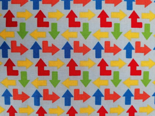 100% Cotton - Crafting & Quilting - Arrows - Blue/Red/Yellow/Green - 44" Wide - Sold By the Metre