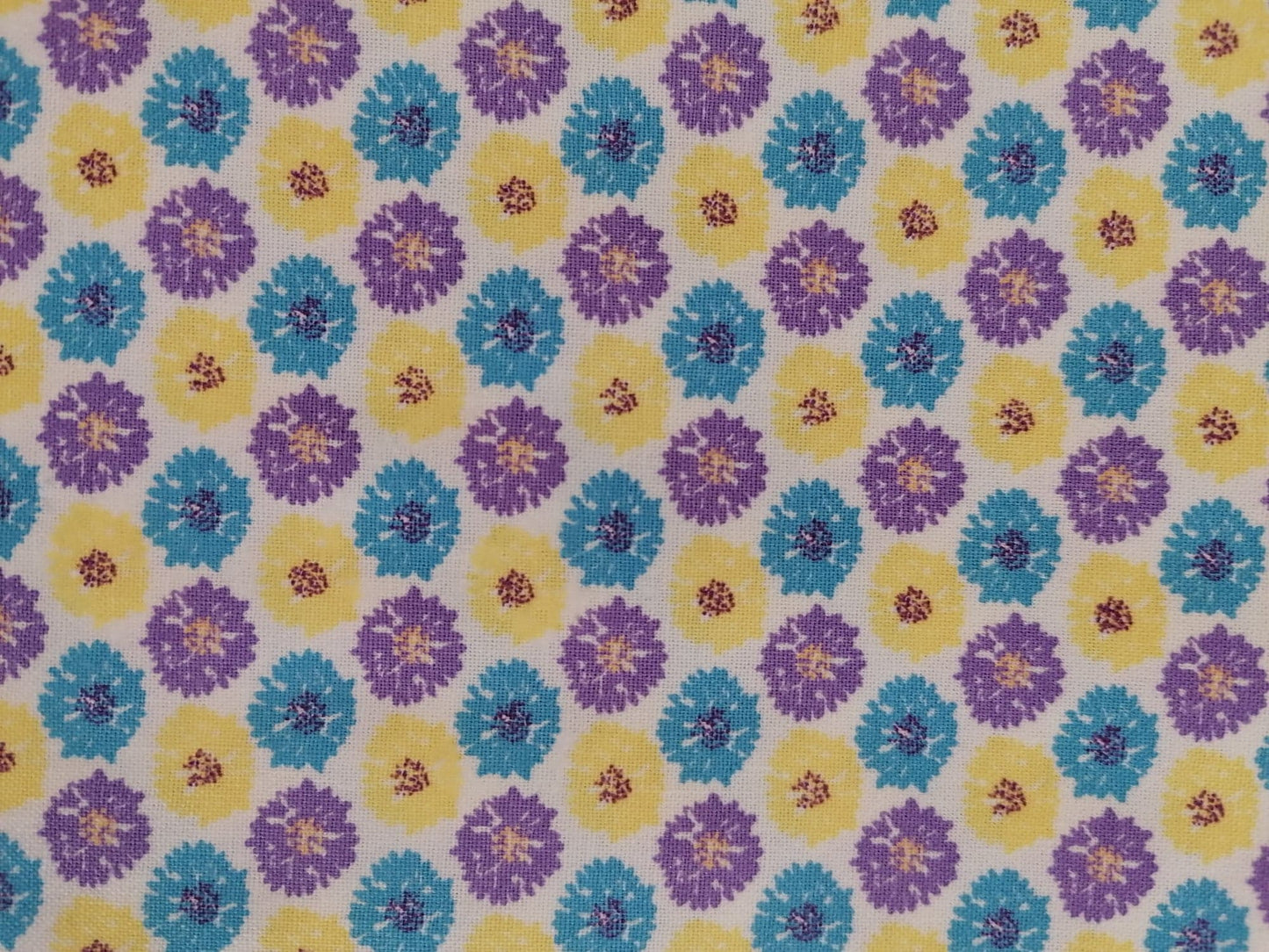 100% Cotton - Crafting & Quilting - Floral - Purple/Blue/Yellow - 44" Wide - Sold By the Metre