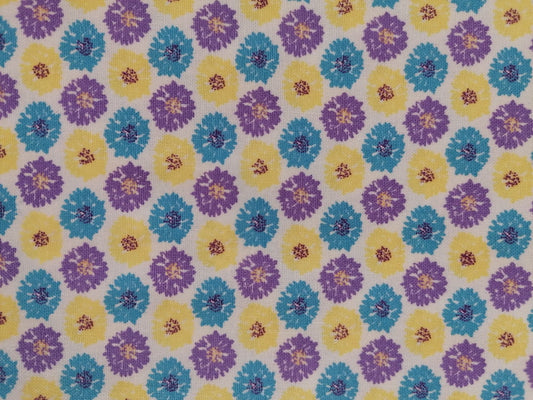 100% Cotton - Crafting & Quilting - Floral - Purple/Blue/Yellow - 44" Wide - Sold By the Metre