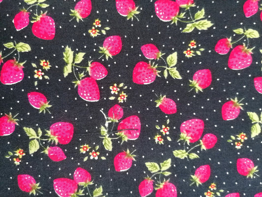 100% Cotton - Crafting & Quilting - Fruit - Navy/Pink/Green - 44" Wide - Sold By the Metre