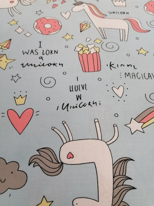 100% Cotton - Crafting & Quilting - Unicorns - Blue - 44" Wide - Sold By the Metre