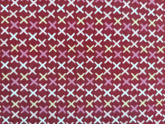 100% Cotton - Crafting & Quilting - Crosses - Plum/Yellow/Pink/White - 44" Wide - Sold By the Metre