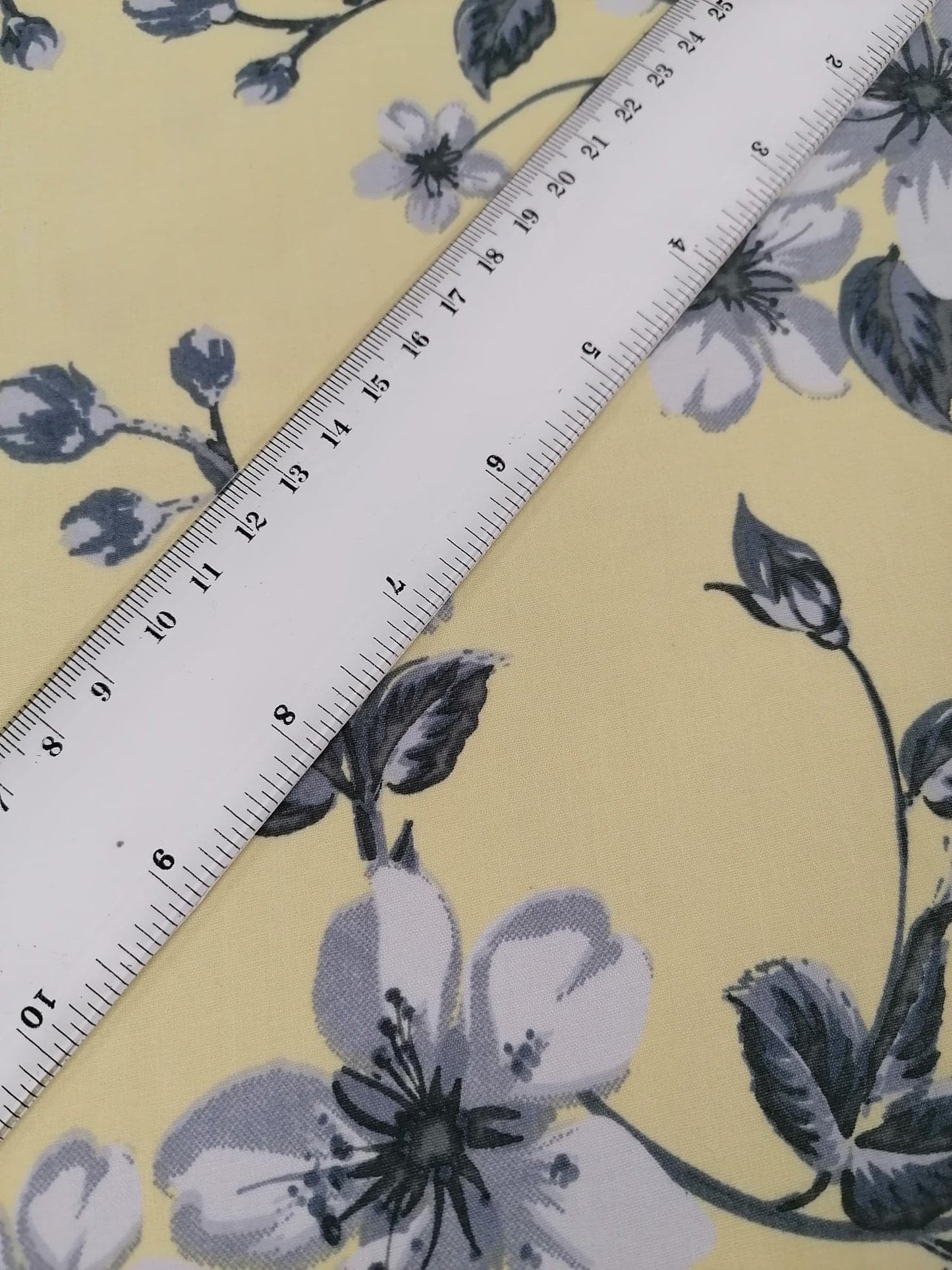 100% Cotton - Crafting & Quilting - Floral - Lemon/Grey/White - 44" Wide - Sold By the Metre