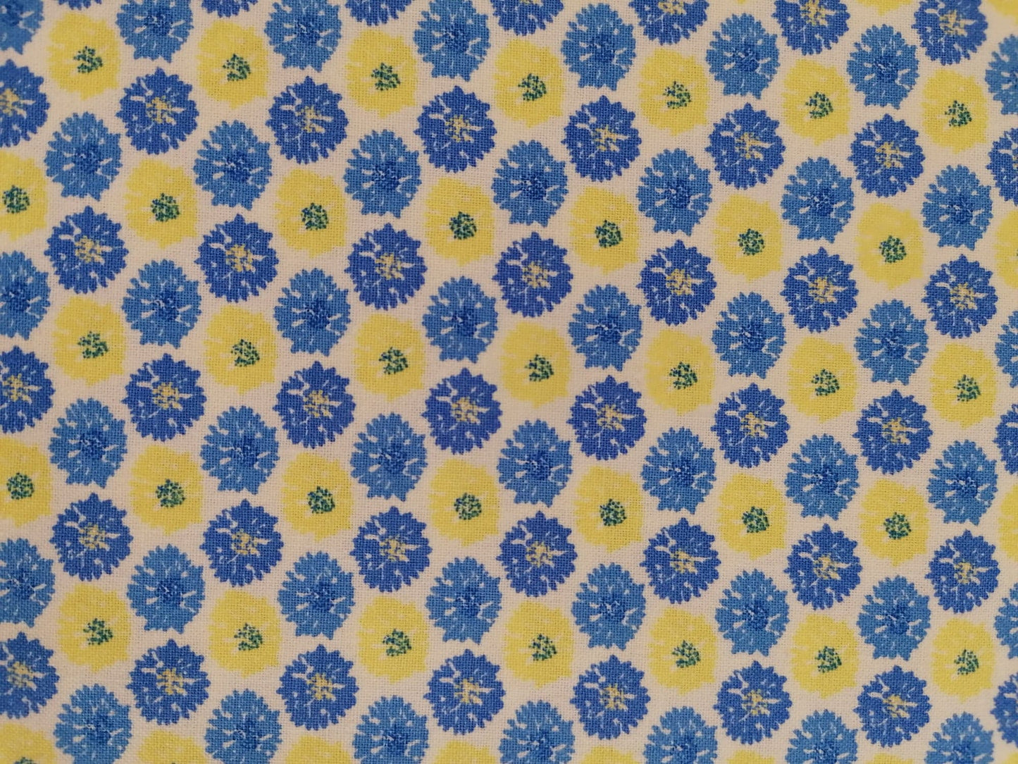 100% Cotton - Crafting & Quilting - Floral - Blue/Yellow/White - 44" Wide - Sold By the Metre