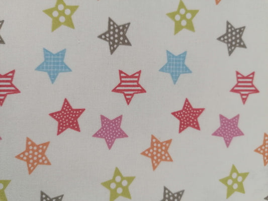 100% Cotton - Crafting & Quilting - Stars - White/Multicoloured - 44" Wide - Sold By the Metre