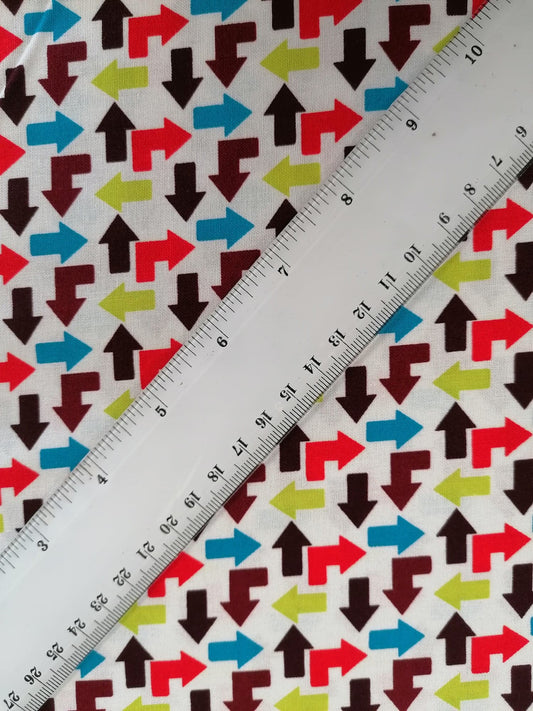100% Cotton - Crafting & Quilting - Arrows - White/Plum/Red/Blue - 44" Wide - Sold By the Metre