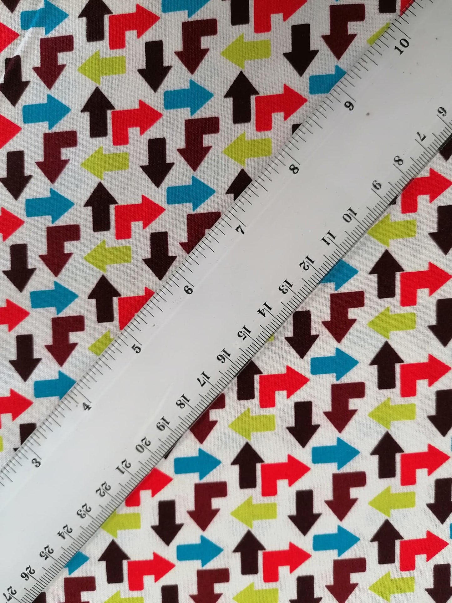 100% Cotton - Crafting & Quilting - Arrows - White/Plum/Red/Blue - 44" Wide - Sold By the Metre