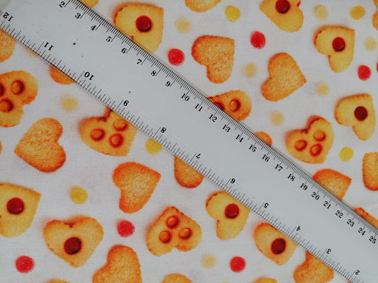 100% Cotton - Crafting & Quilting - Lovehearts - White/Yellow/Red - 44" Wide - Sold By the Metre