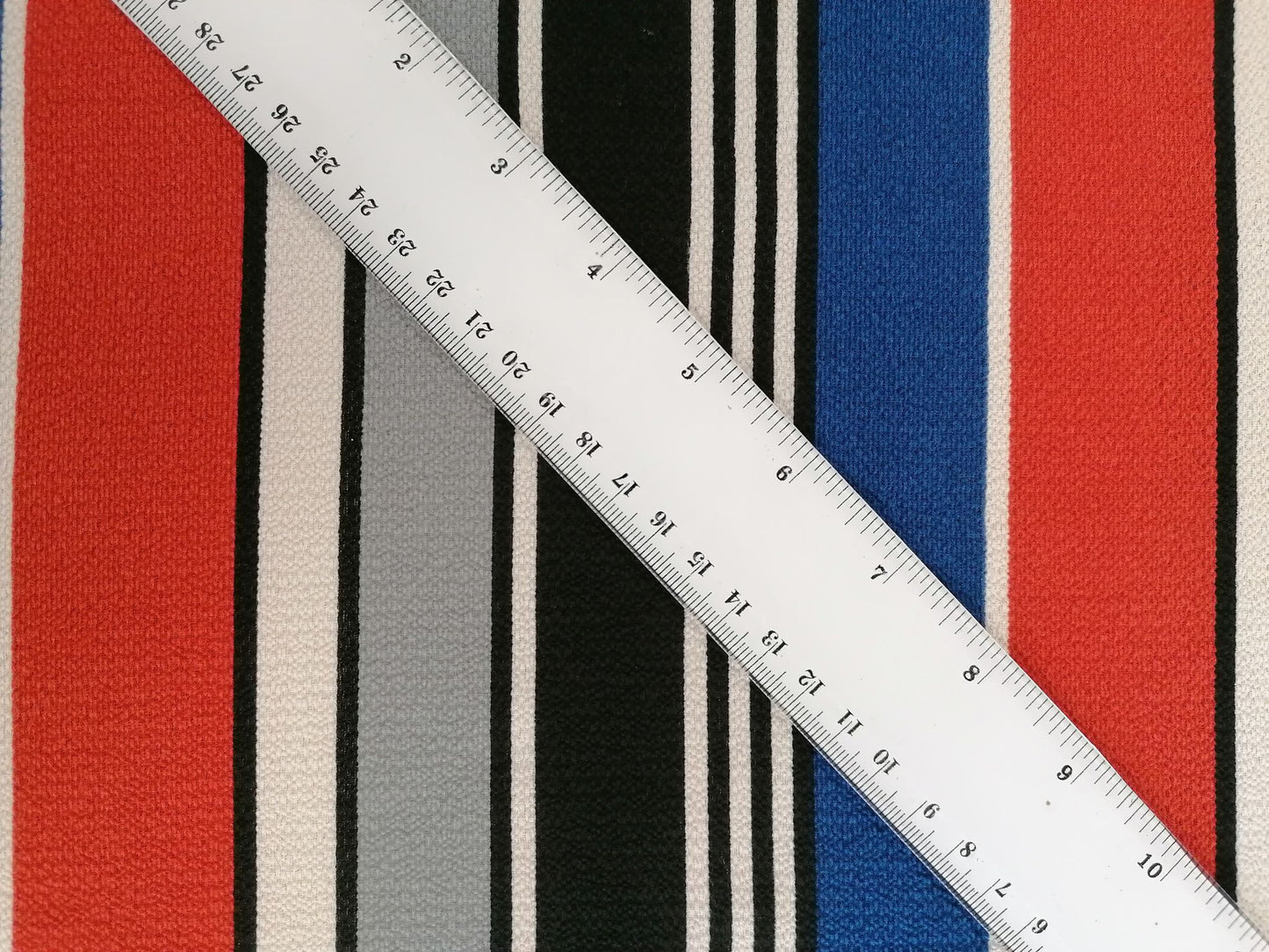 Polyester Bubble Crepe - Stripe - Blue/Rust/Grey/Black - 58" Wide - Sold By The Metre