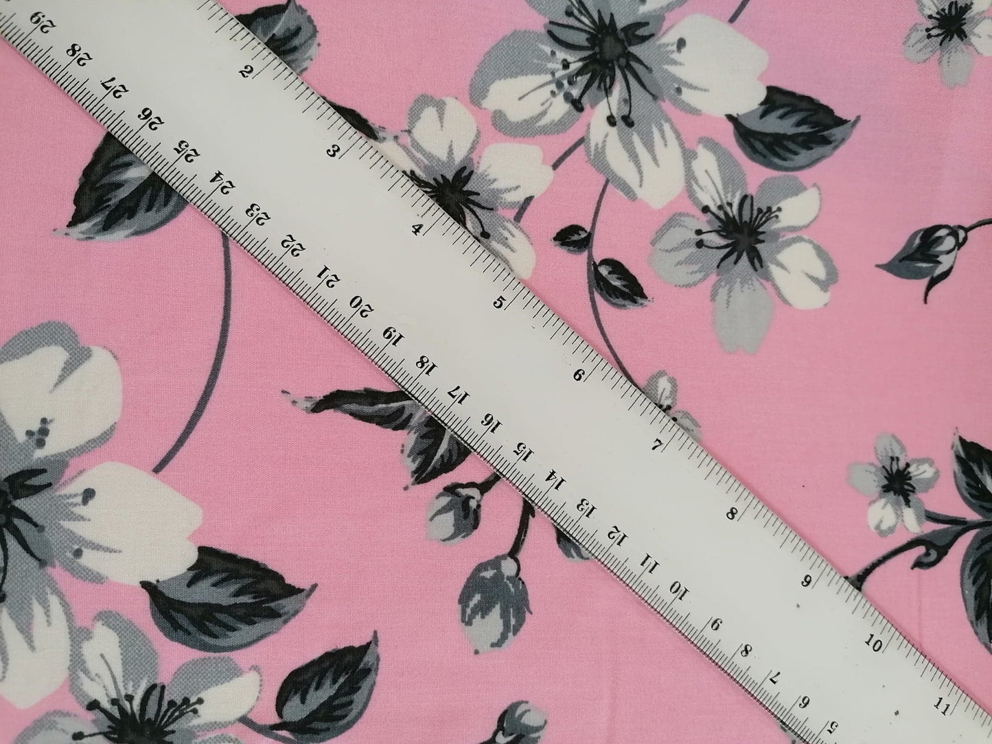 100% Cotton - Crafting & Quilting - Floral - Pink/Grey/White - 44" Wide - Sold By the Metre