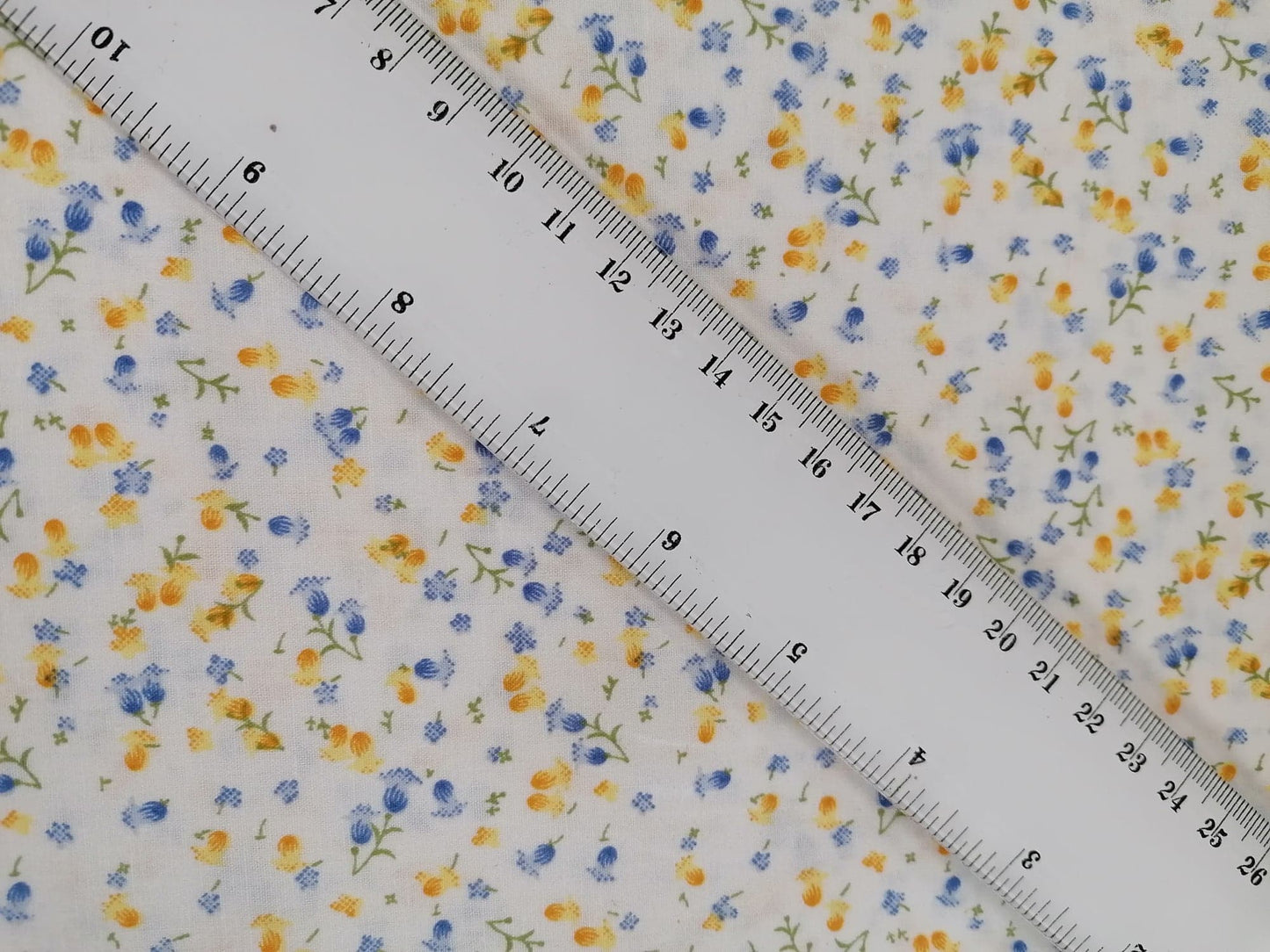 100% Cotton - Crafting & Quilting - Ditsy Floral - White/Blue/Yellow - 44" Wide - Sold By the Metre