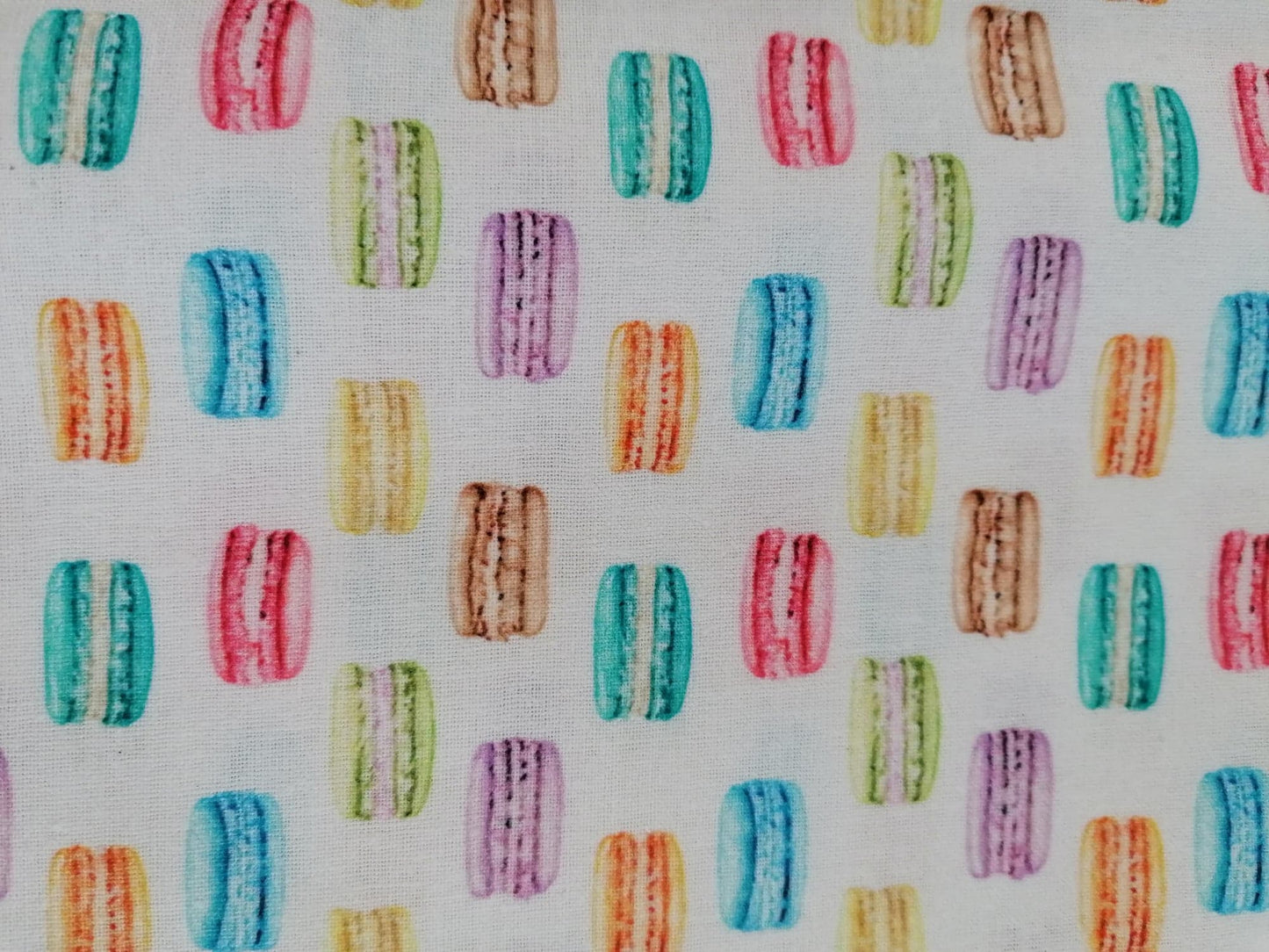 100% Cotton - Crafting & Quilting - Macaroons - White/Turquoise/Lilac/Orange - 44" Wide - Sold By the Metre