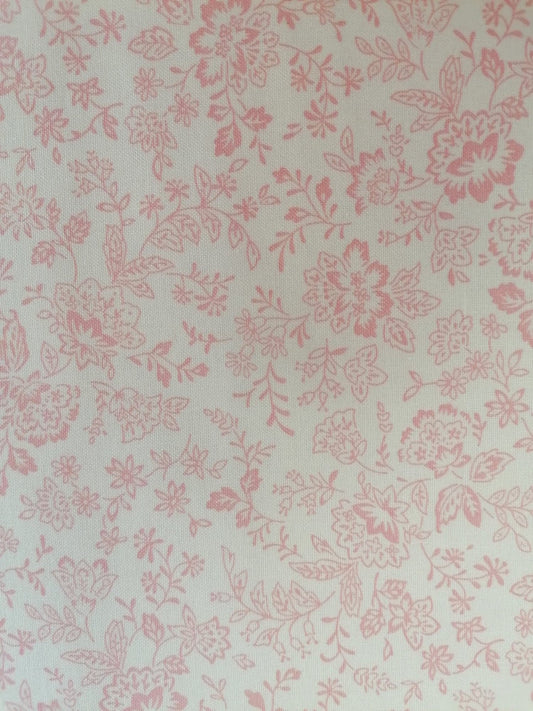 100% Cotton - Crafting & Quilting - Cream/Pink - 44" Wide - Sold By The Metre