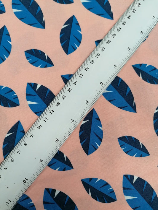 100% Cotton - Crafting & Quilting - Leaves - Pink/Blue - 44" Wide - Sold By the Metre