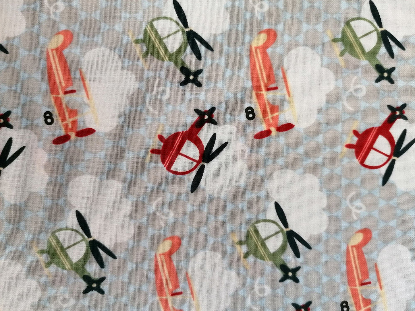 100% Cotton - Crafting & Quilting - Aircraft - Grey/Blue/Red/Orange - 44" Wide - Sold By the Metre