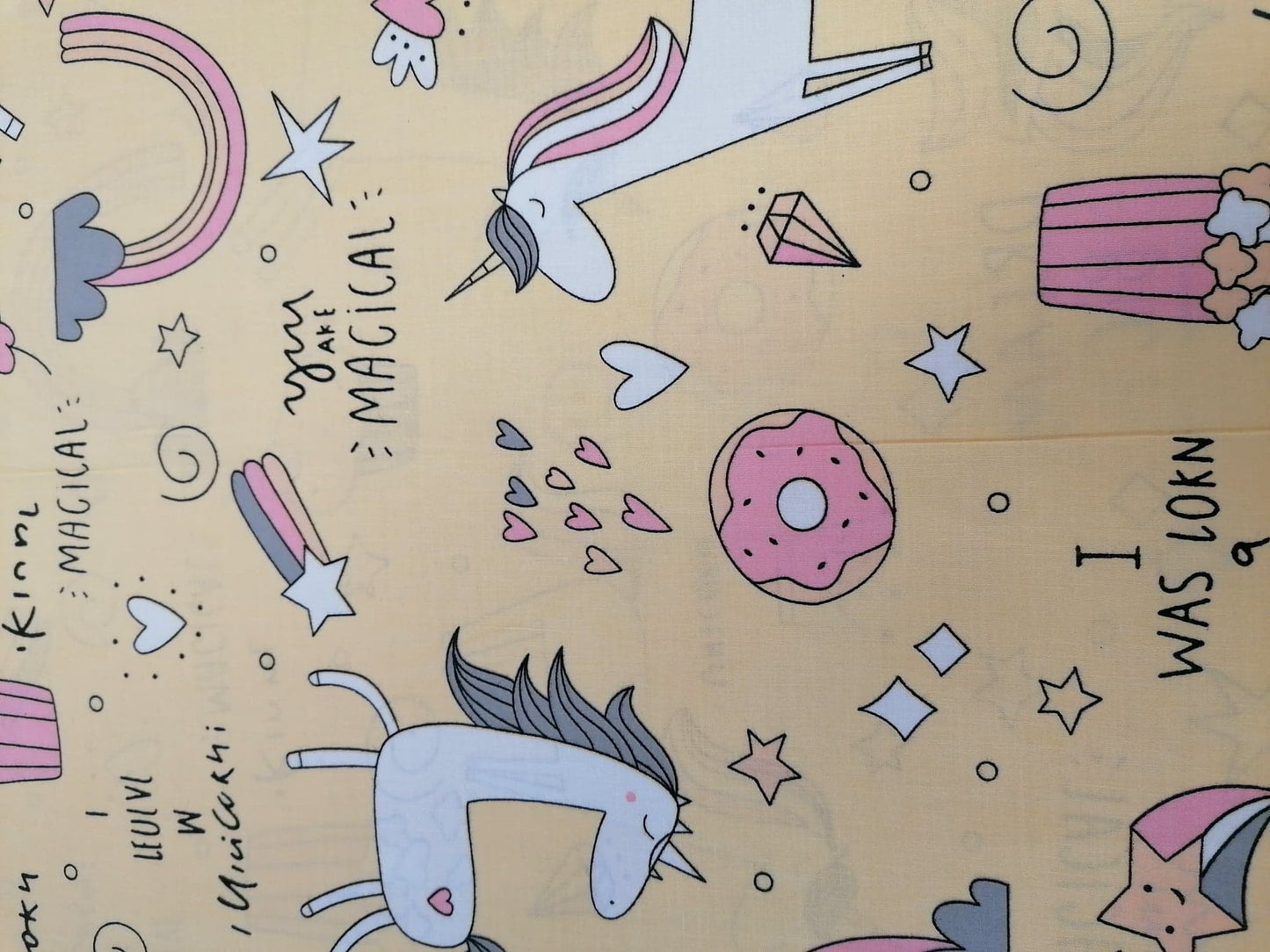 100% Cotton - Crafting & Quilting - Unicorns - Yellow - 44" Wide - Sold By the Metre