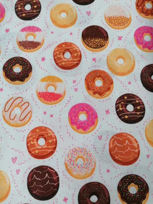 100% Cotton - Crafting & Quilting - Doughnuts - White/Pink/Brown - 44" Wide - Sold By the Metre