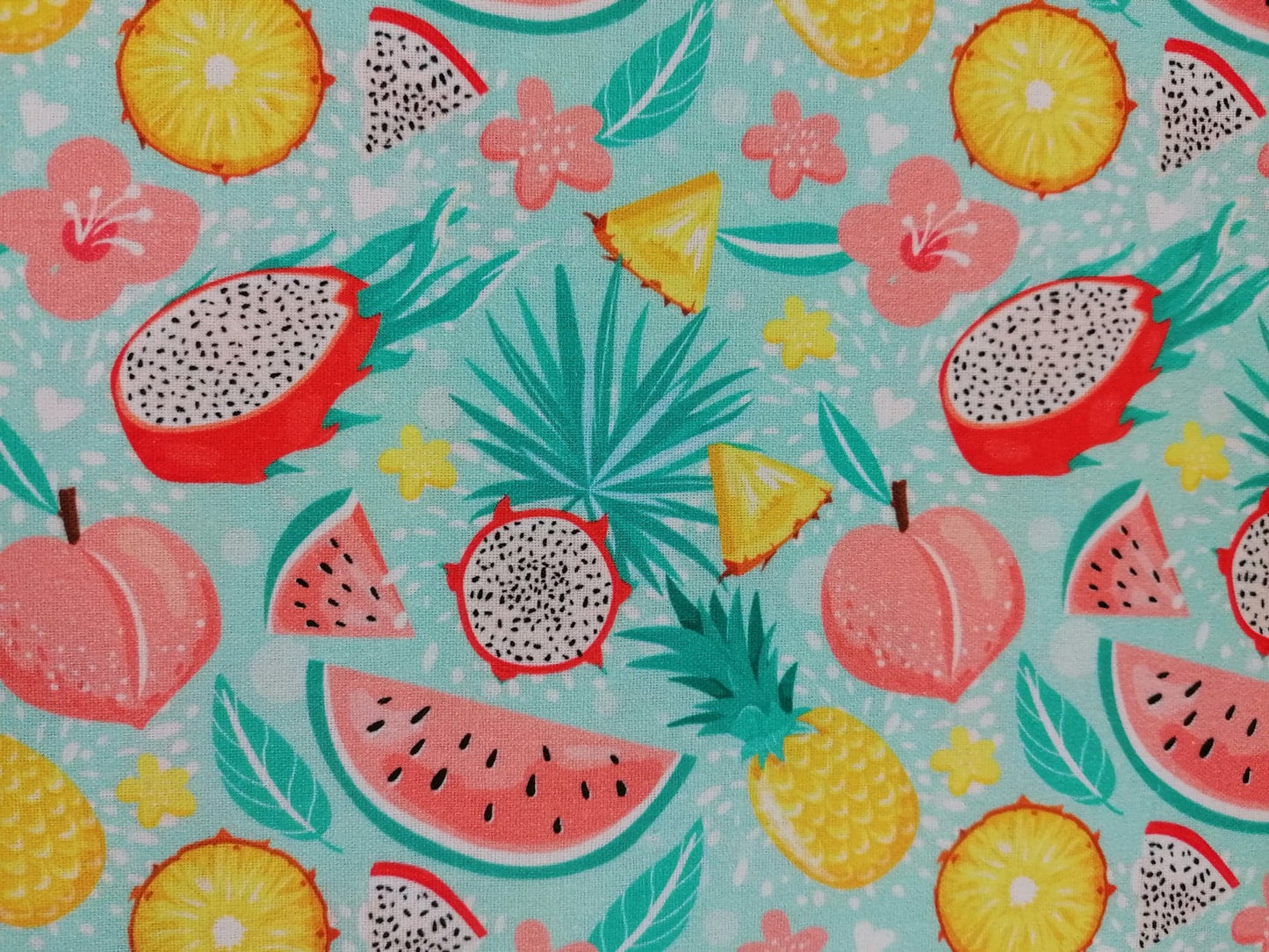 100% Cotton - Crafting & Quilting - Fruit - Turquoise/Pink/Yellow - 44" Wide - Sold By the Metre