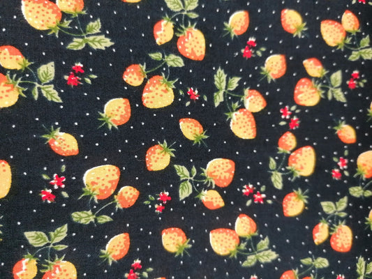 100% Cotton - Crafting & Quilting - Fruit - Orange/Black/Green/Red - 44" Wide - Sold By the Metre