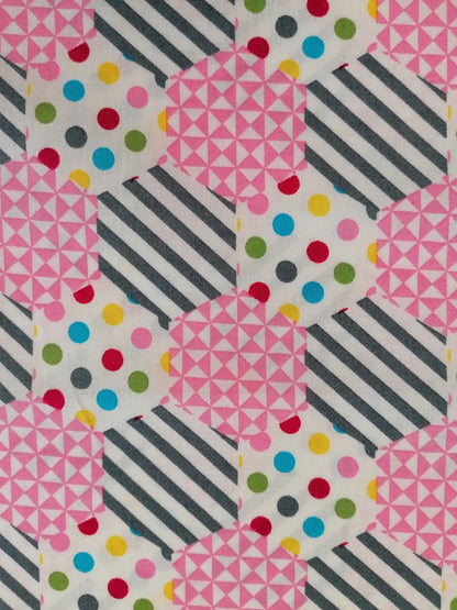 100% Cotton - Crafting & Quilting - Baby Pink/Grey - 44" Wide - Sold By the Metre