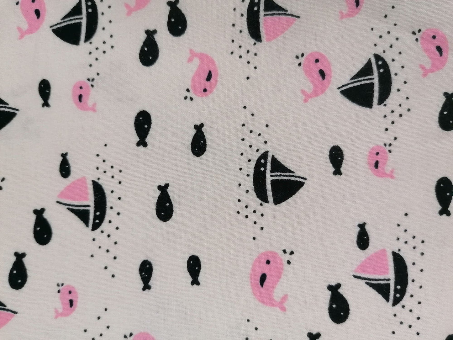 100% Cotton - Crafting & Quilting - Boats & Whales - White/Pink/Navy - 44" Wide - Sold By the Metre