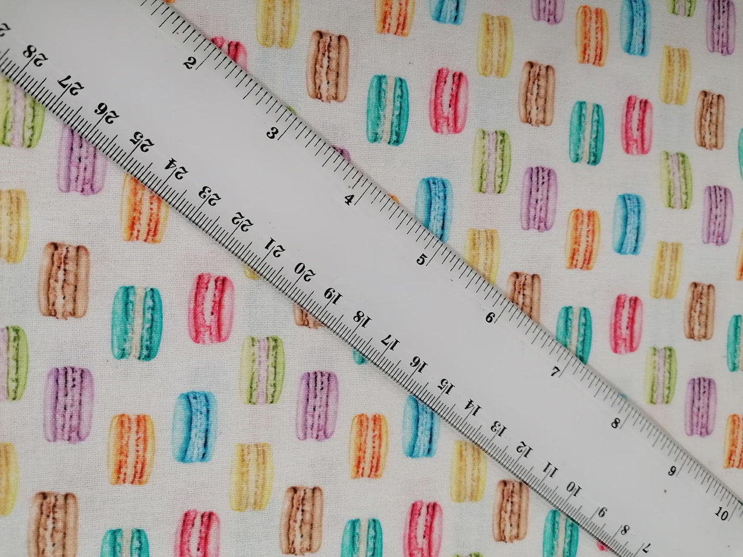 100% Cotton - Crafting & Quilting - Macaroons - White/Turquoise/Lilac/Orange - 44" Wide - Sold By the Metre