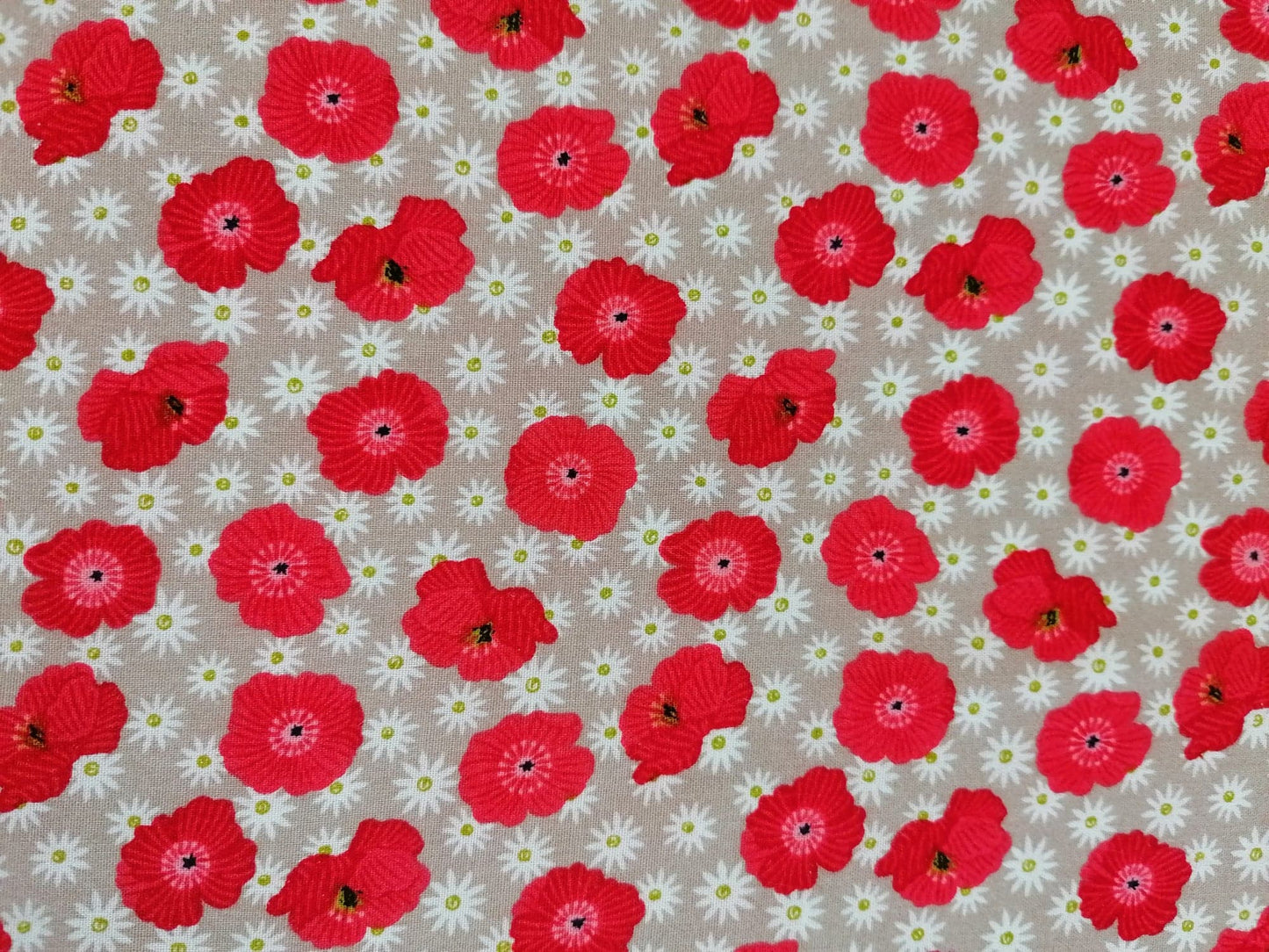 100% Cotton - Crafting & Quilting - Floral - Beige/Red/Yellow/White - 44" Wide - Sold By the Metre