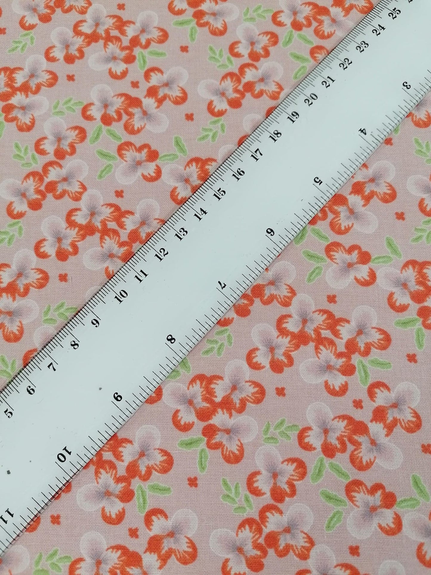 100% Cotton - Crafting & Quilting - Dusty Pink/Orange/Green - 44" Wide - Sold By the Metre