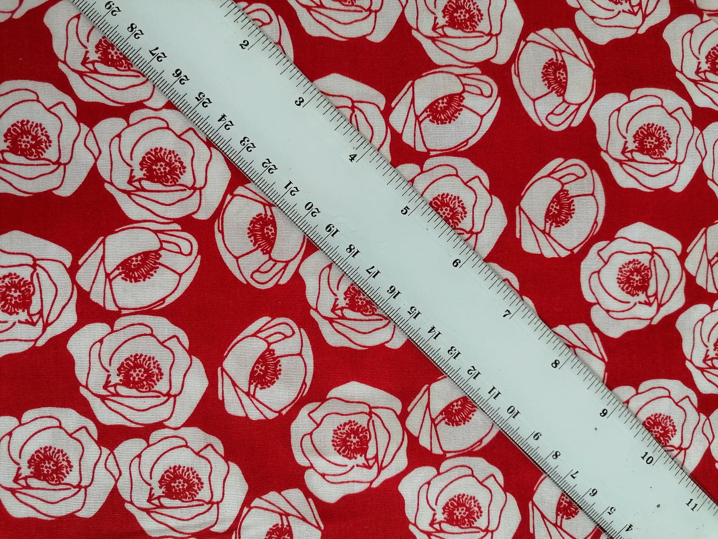 100% Cotton - Crafting & Quilting - Floral - Red/White - 44" Wide - Sold By the Metre