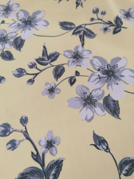 100% Cotton - Crafting & Quilting - Floral - Lemon/Grey/White - 44" Wide - Sold By the Metre