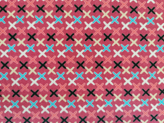 100% Cotton - Crafting & Quilting - Crosses - Pink/Blue/Yellow/Black - 44" Wide - Sold By the Metre