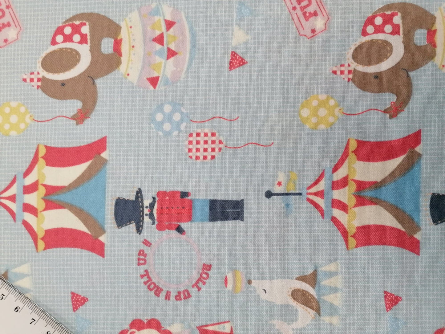 100% Cotton - Crafting & Quilting - Circus - Blue/Brown/Pink - 44" Wide - Sold By the Metre