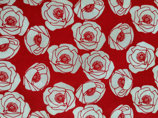 100% Cotton - Crafting & Quilting - Floral - Red/White - 44" Wide - Sold By the Metre