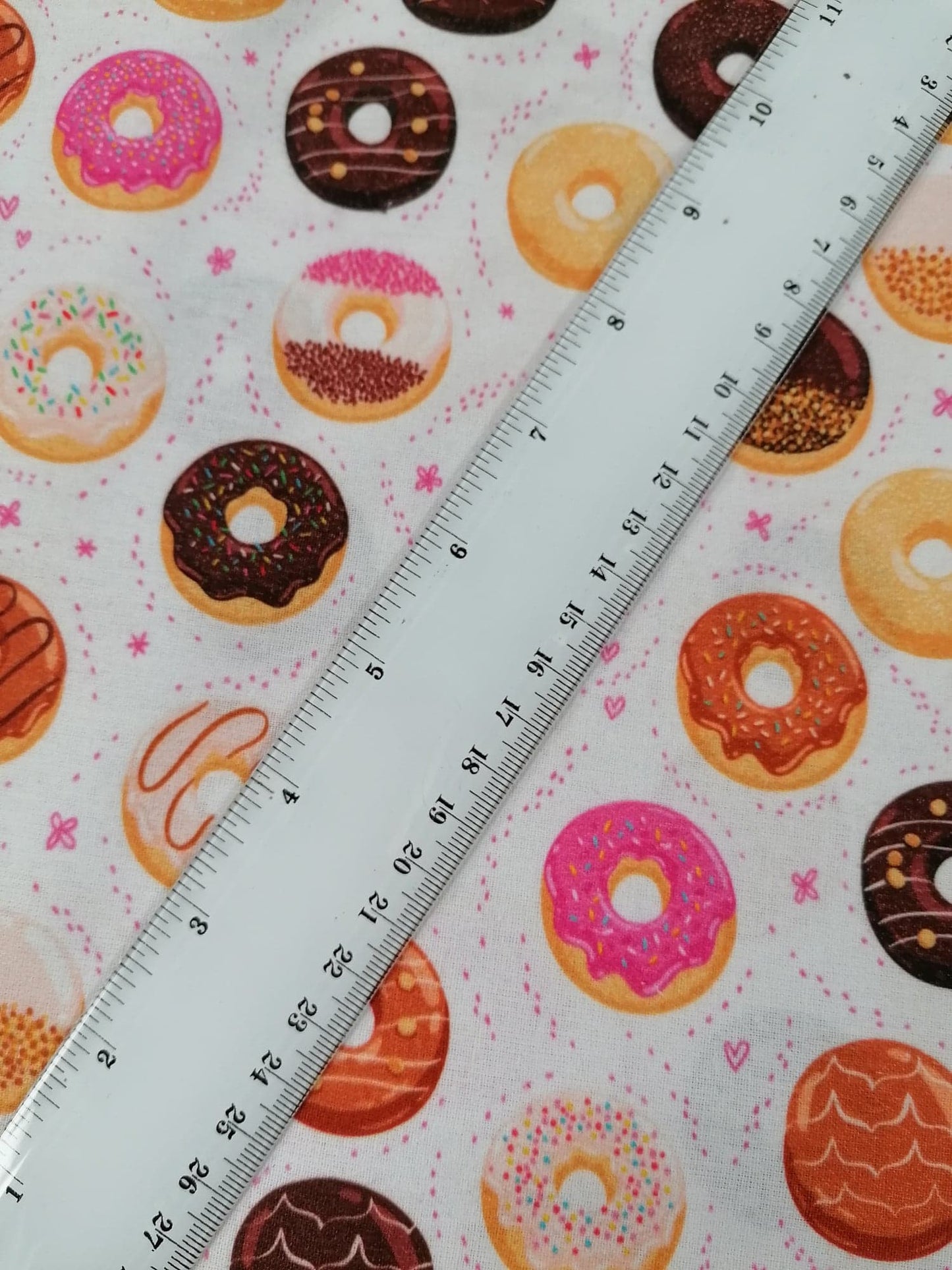 100% Cotton - Crafting & Quilting - Doughnuts - White/Pink/Brown - 44" Wide - Sold By the Metre