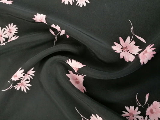 Viscose Crepe - Black/Pink - 58" Wide - Sold By The Metre