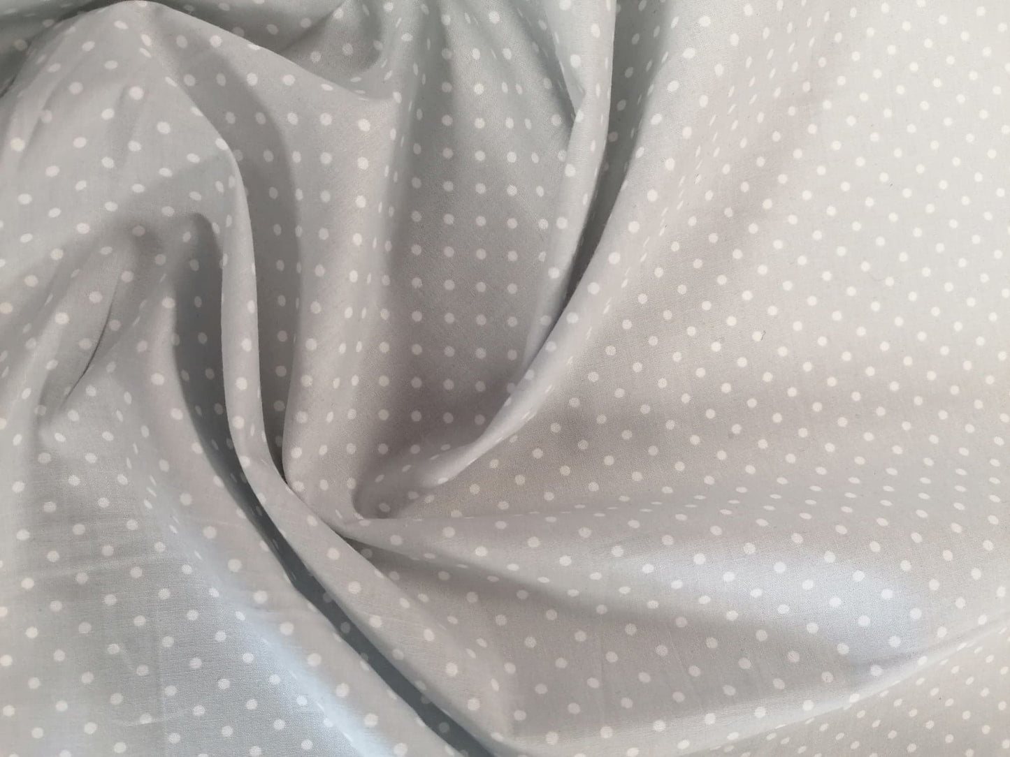 Cotton Poplin - Spot - Silver Grey - 42" Wide - Sold By the Metre