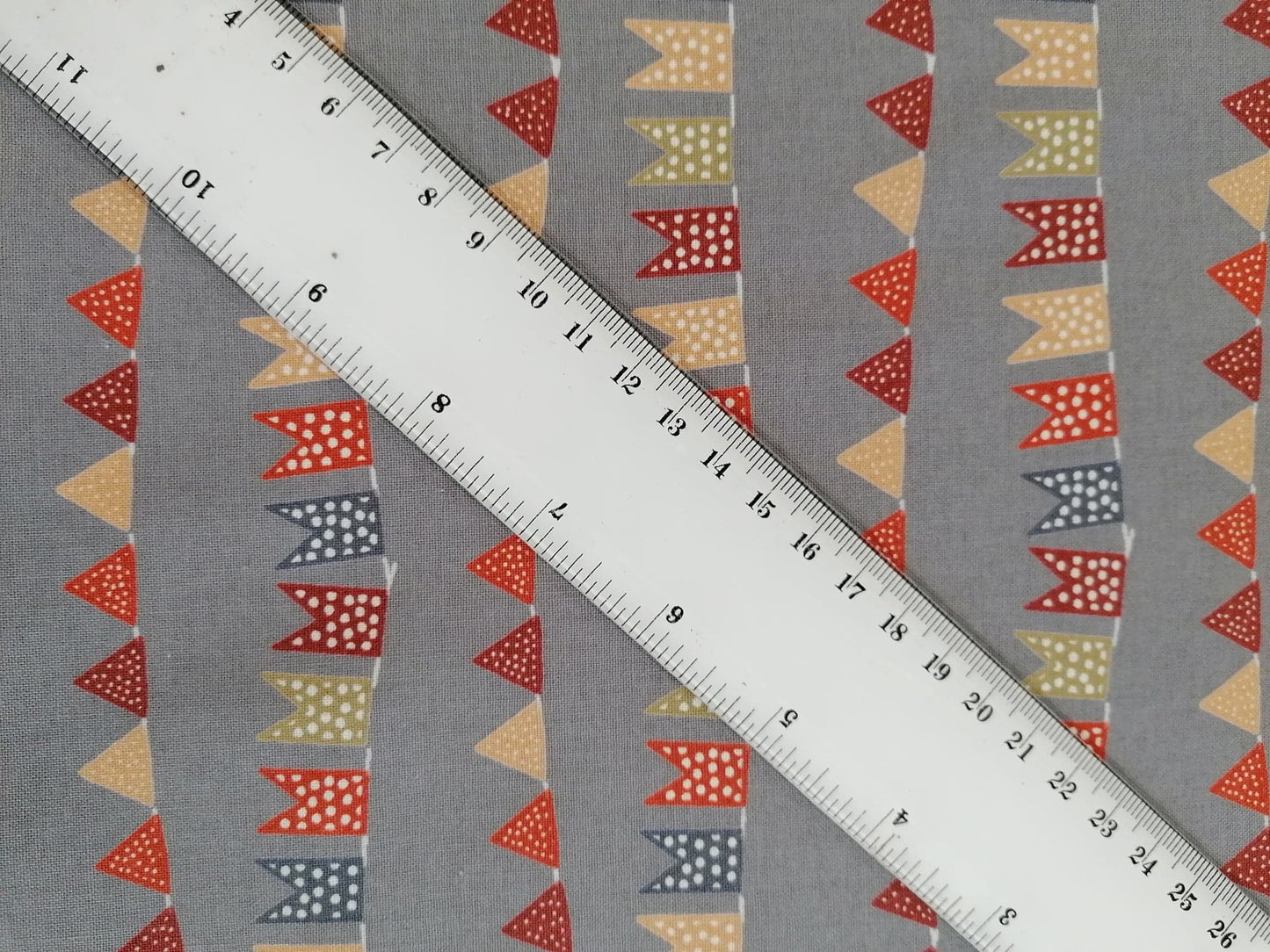 100% Cotton - Crafting & Quilting - Bunting - Grey/Multicoloured - 44" Wide - Sold By the Metre