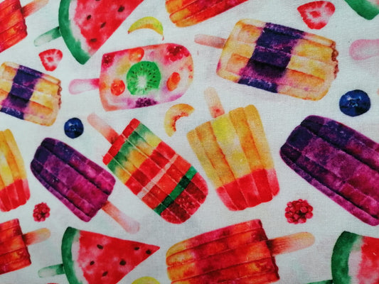 100% Cotton - Crafting & Quilting - Ice Lollies - Purple/Red/White/Yellow - 44" Wide - Sold By the Metre