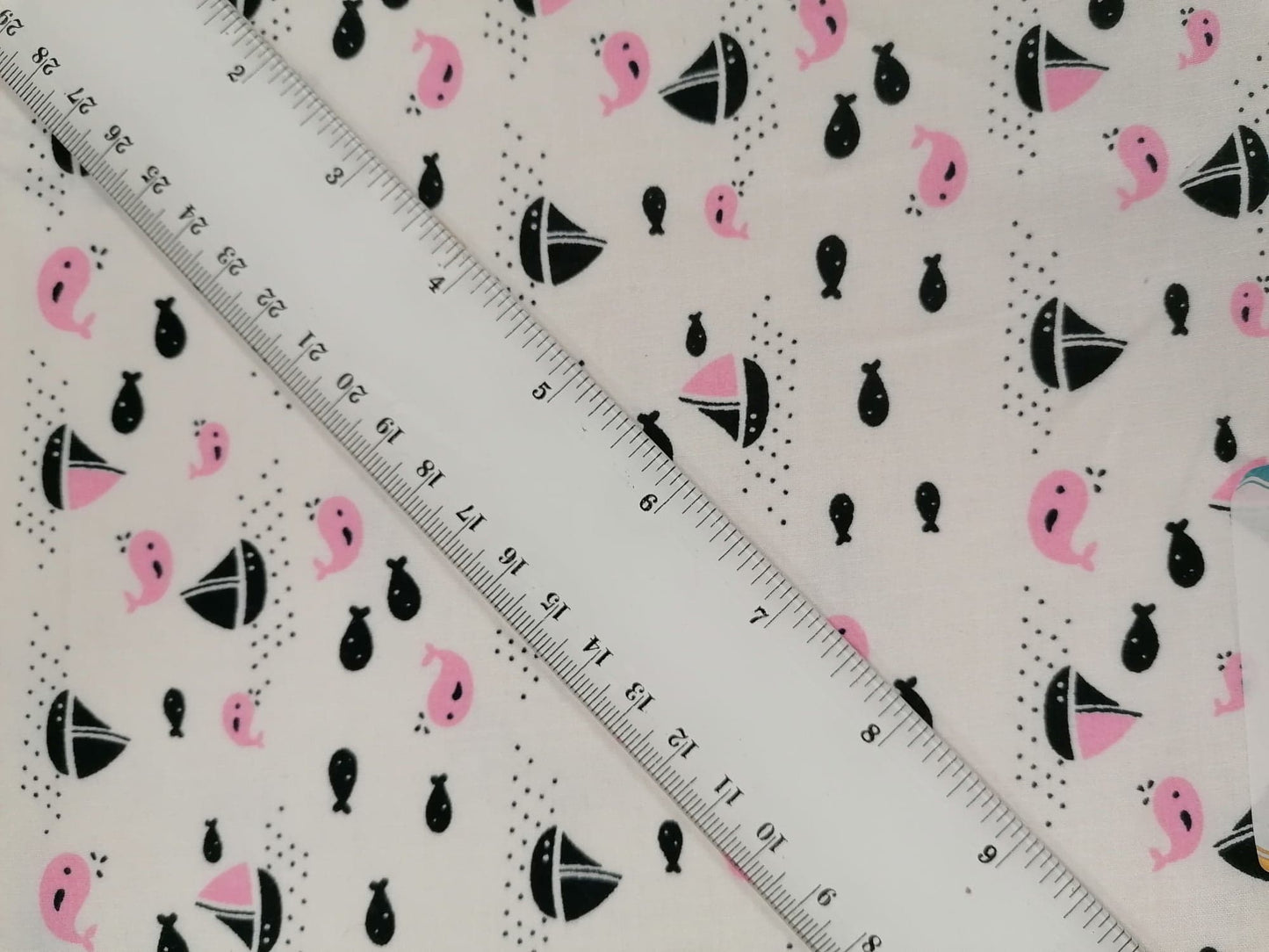 100% Cotton - Crafting & Quilting - Boats & Whales - White/Pink/Navy - 44" Wide - Sold By the Metre