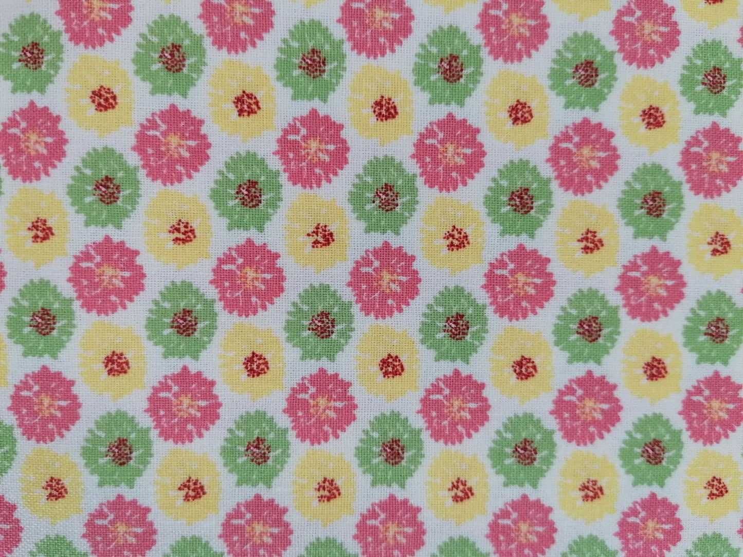 100% Cotton - Crafting & Quilting - Floral - Yellow/Pink/Green/White - 44" Wide - Sold By the Metre