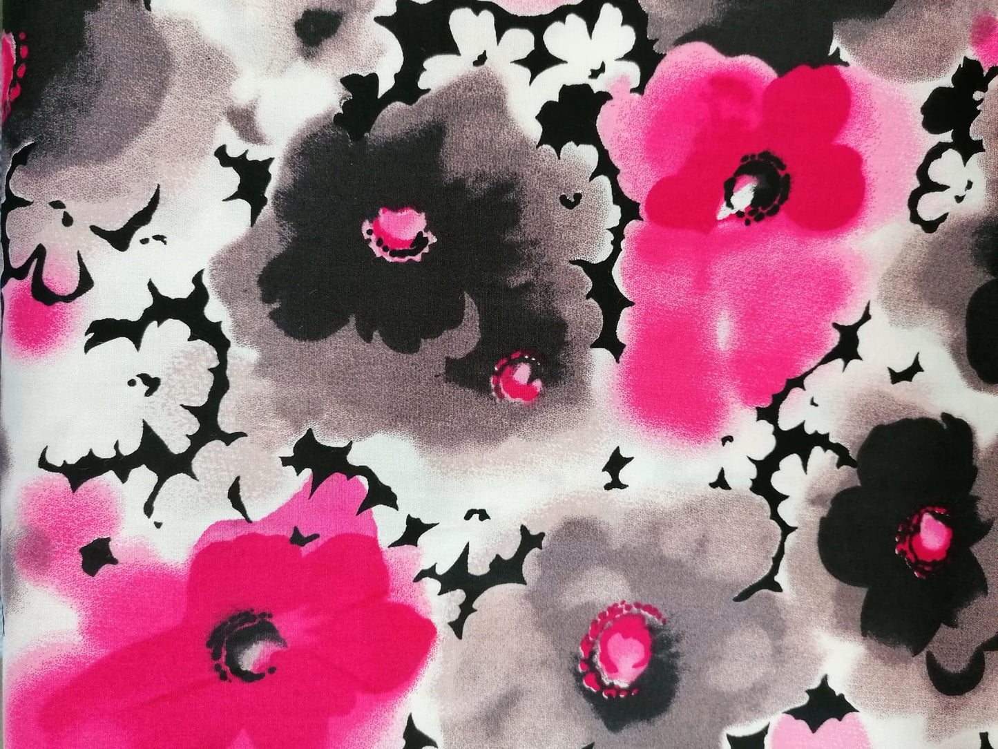 100% Cotton - Crafting & Quilting - Floral - Pink/Black/White - 44" Wide - Sold By the Metre