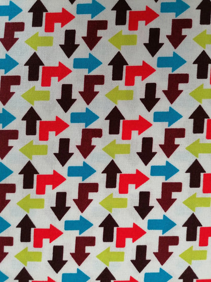 100% Cotton - Crafting & Quilting - Arrows - White/Plum/Red/Blue - 44" Wide - Sold By the Metre