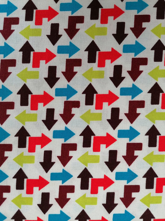 100% Cotton - Crafting & Quilting - Arrows - White/Plum/Red/Blue - 44" Wide - Sold By the Metre