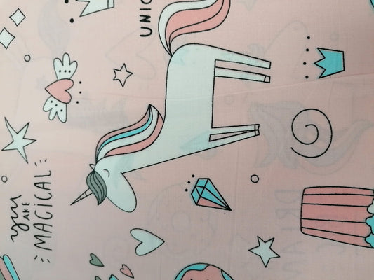 100% Cotton - Crafting & Quilting - Unicorns - Pink - 44" Wide - Sold By the Metre