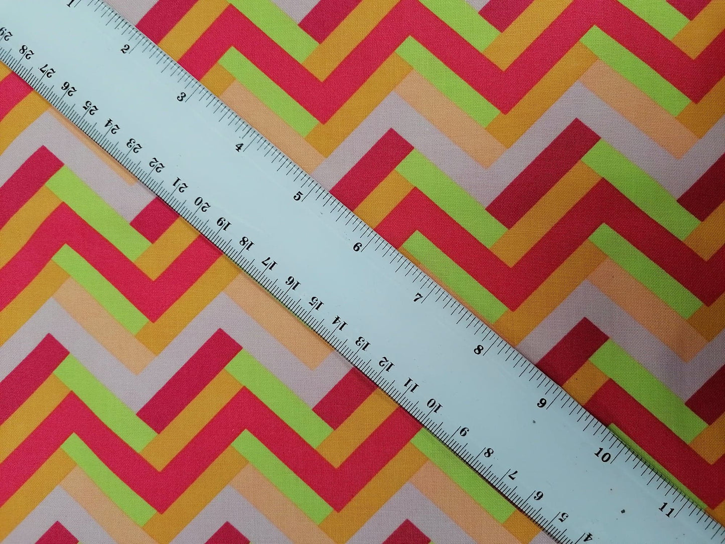 100% Cotton - Crafting & Quilting - Zig Zag - Pink/Lemon/Orange - 44" Wide - Sold By The Metre