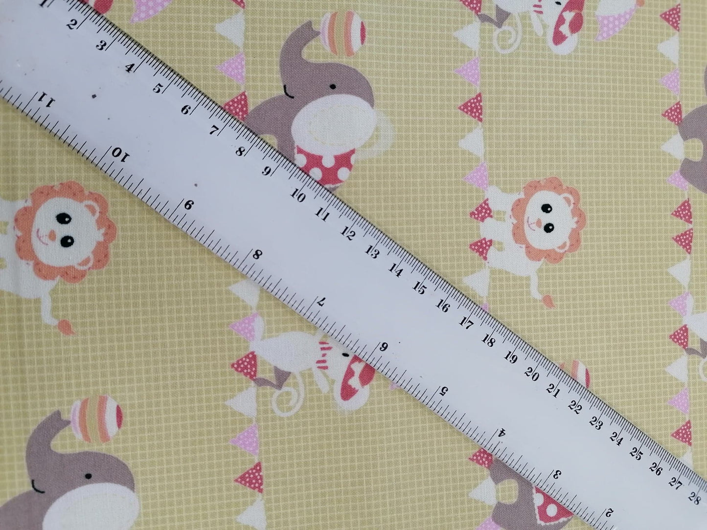 100% Cotton - Crafting & Quilting - Circus - Yellow/Brown/Pink - 44" Wide - Sold By the Metre